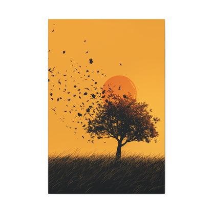 Leafless Tree in a Golden Sunset Digital Illustration Canvas Gallery Wraps