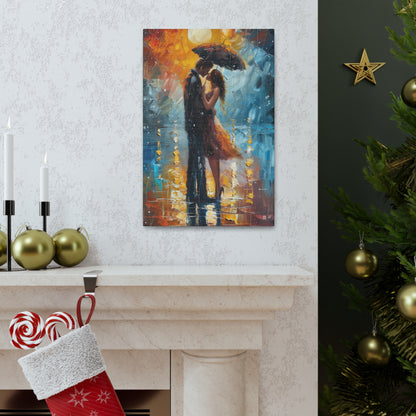 couple holding a umbrella in rain - Leonid Afremov Style Digital Print Canvas Gallery Wraps