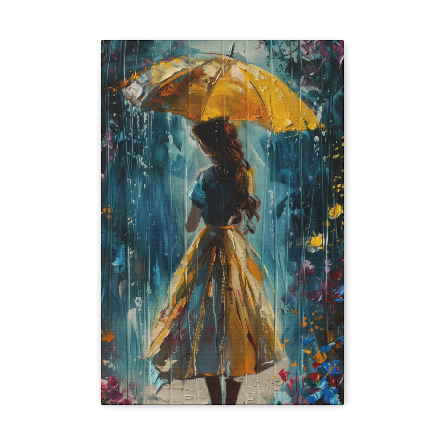 girl with an umbrella in rain - Leonid Afremov Style Digital Print Canvas Gallery Wraps