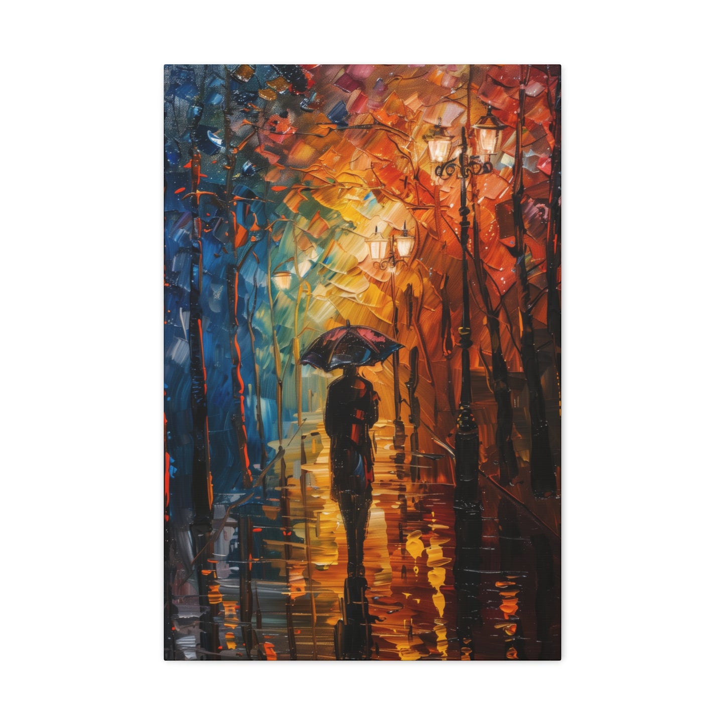 man walking in the street with umbrella - Leonid Afremov Style Digital Print Canvas Gallery Wraps