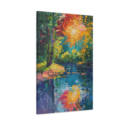 River in a Autumn Forest - Claude Monet Style Digital Print Canvas Gallery Wraps