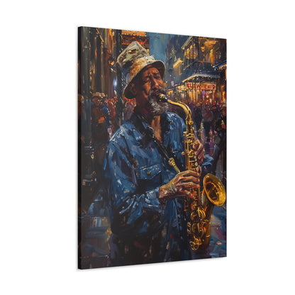 Man Playing Horn on the Street - Rembrandt Style Digital Oil Painting Canvas Gallery Wraps