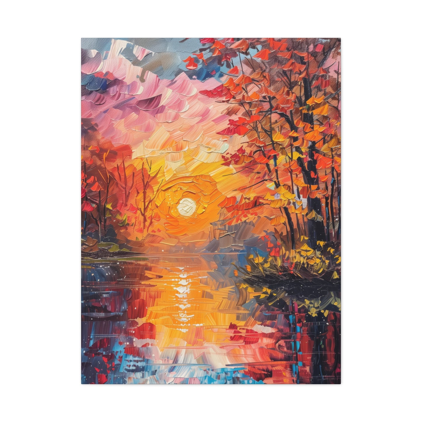 Pond in a Autumn Forest - Claude Monet Style Digital Print Canvas Gallery Wraps