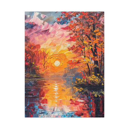 Pond in a Autumn Forest - Claude Monet Style Digital Print Canvas Gallery Wraps