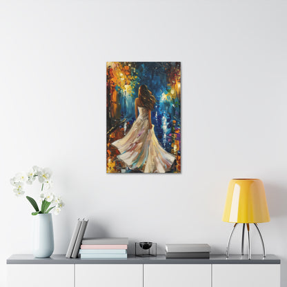 bride walking in the streets - Leonid Afremov Style Digital Print Canvas Gallery Wraps