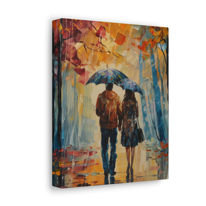 couple walking on the street with umbrella - Leonid Afremov Style Digital Print Canvas Gallery Wraps