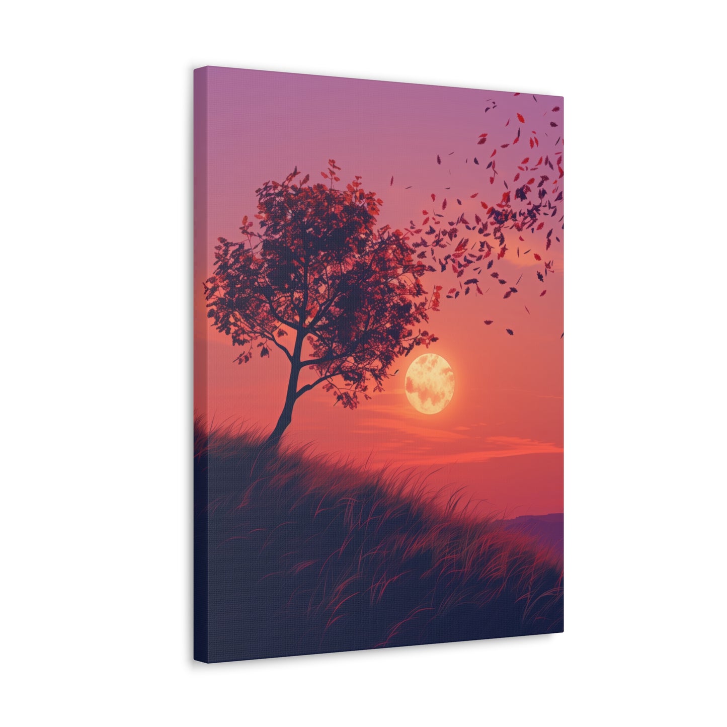 Tree in a Purple Sunset Digital Illustration Canvas Gallery Wraps