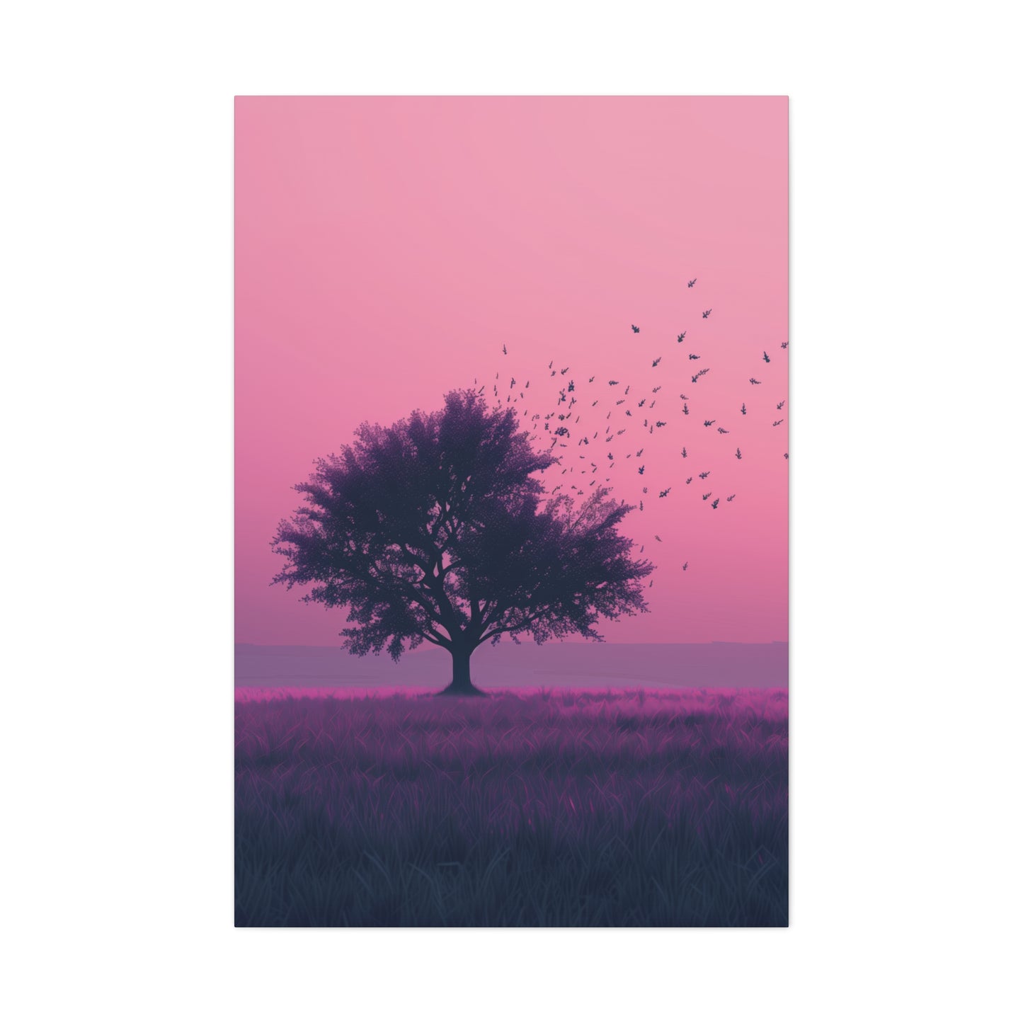 Tree in a Purple Sunset Digital Illustration Canvas Gallery Wraps