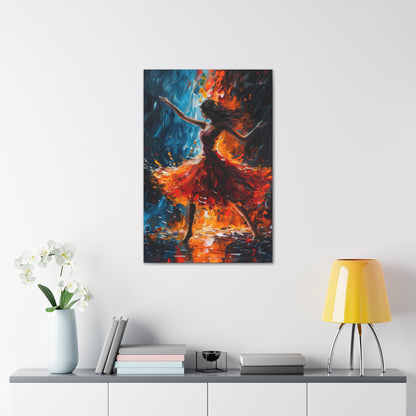 girl with orange dress dancing in rain - Leonid Afremov Style Digital Print Canvas Gallery Wraps