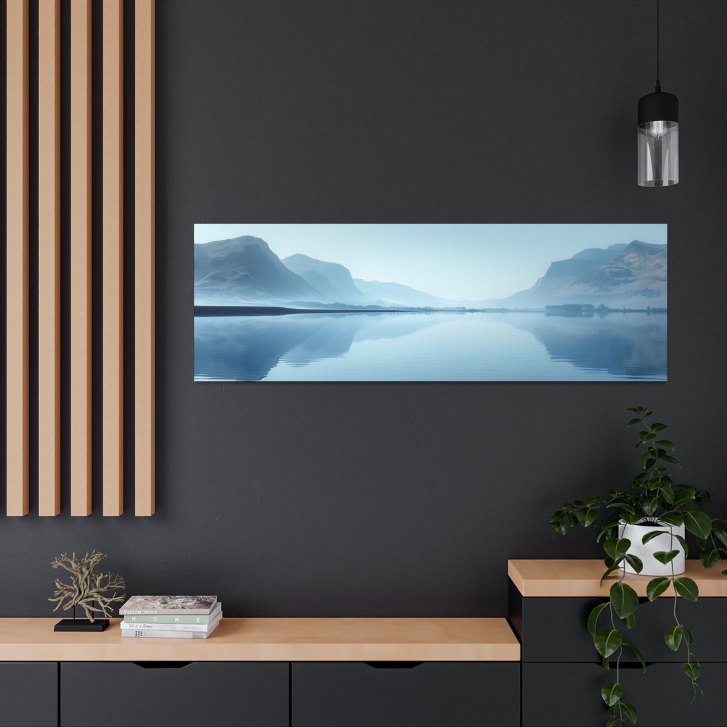 Lake Landscape with Mountains - Morning Mist Panorama Canvas Gallery Wraps