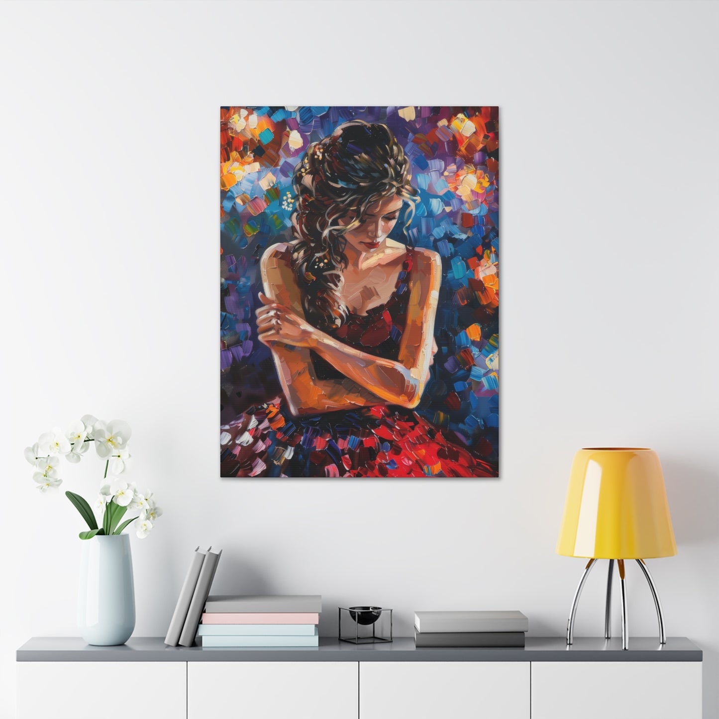 Girl with red dress - Leonid Afremov Style Digital Print Canvas Gallery Wraps