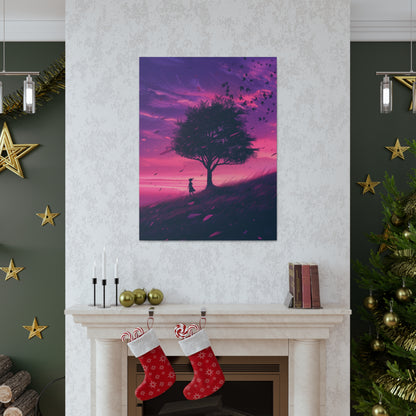 Tree in a Purple Sunset Digital Illustration Canvas Gallery Wraps