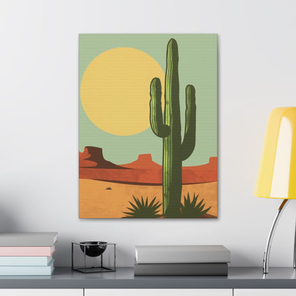 Saguaro Cactus in Desert - Illustration Canvas Gallery Wraps