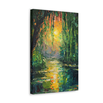 Lake in a Forest - Claude Monet Style Digital Print Canvas Gallery Wraps