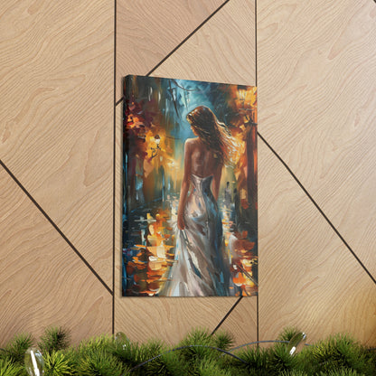 bride walking in street - Leonid Afremov Style Digital Print Canvas Gallery Wraps