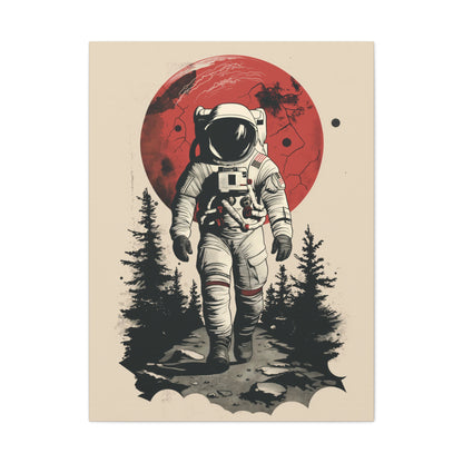 Cosmic Journey: Astronaut Walking  - Digital Illustration Canvas Gallery Wrap