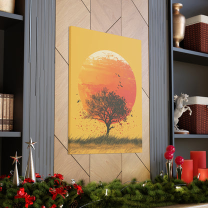 Tree in a Golden Sunset Digital Illustration Canvas Gallery Wraps