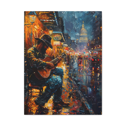 Man Playing Guitar on the Street - Rembrandt Style Digital Oil Painting Canvas Gallery Wraps