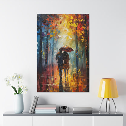 Couple Walking in the Street with Umbrella - Leonid Afremov Style Digital Oil Painting Canvas Gallery Wraps