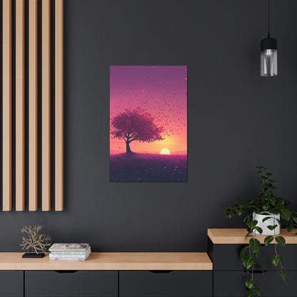 Tree in a Purple Sunset Digital Illustration Canvas Gallery Wraps