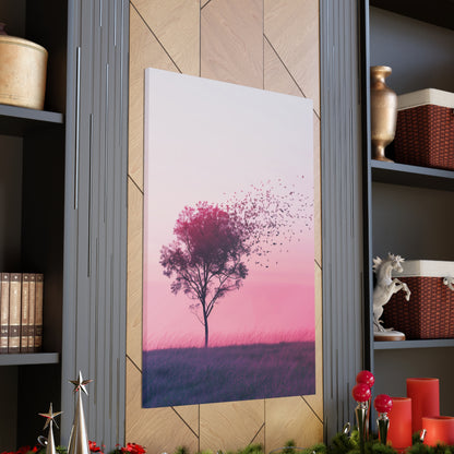 Tree in a Purple Sunset Digital Illustration Canvas Gallery Wraps