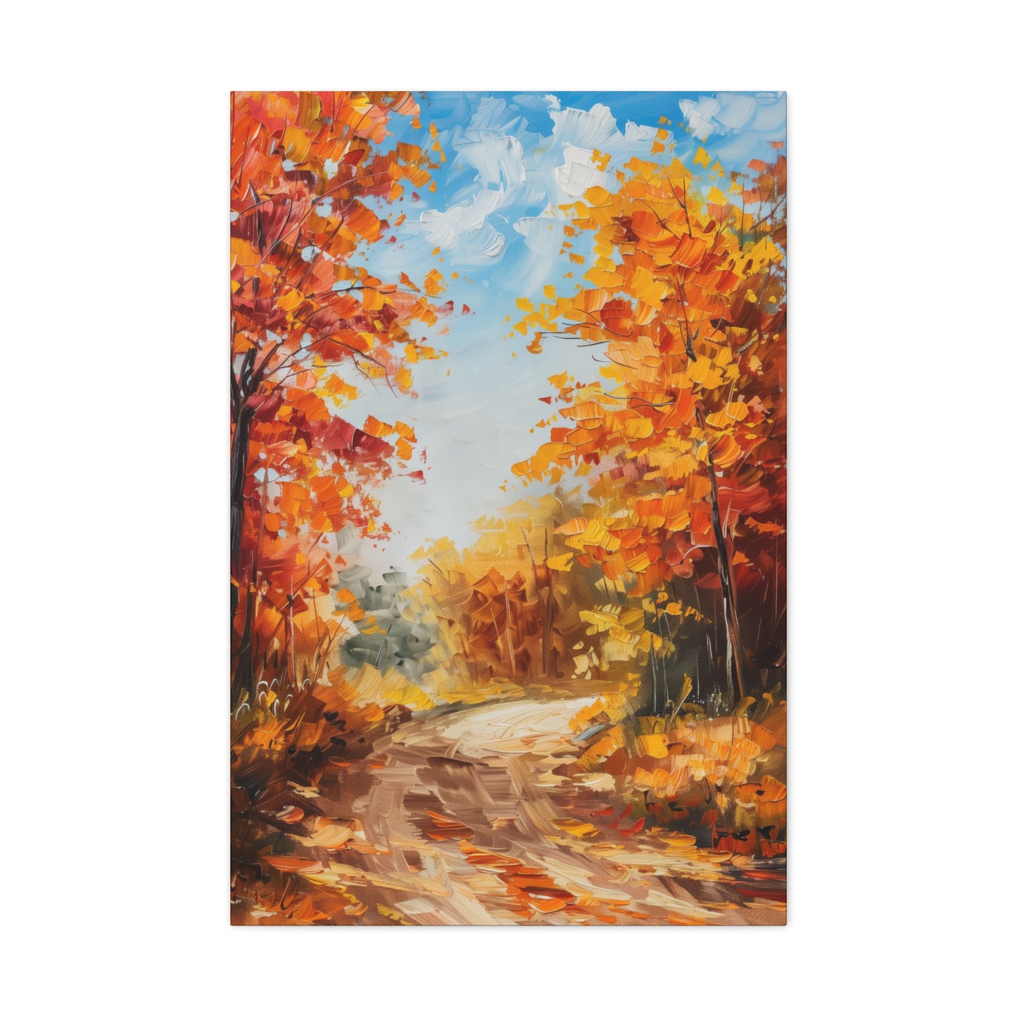 Road Through Autumn Forest - Leonid Afremov Style Oil Painting Canvas Gallery Wraps