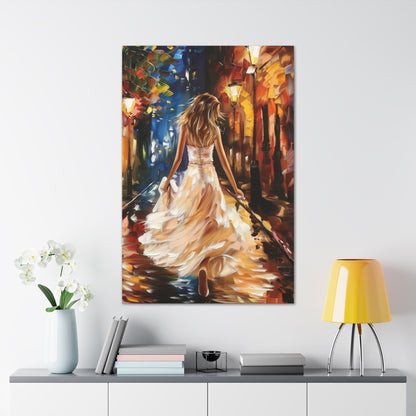 bride walking in street - Leonid Afremov Style Digital Print Canvas Gallery Wraps