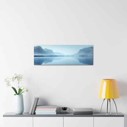 Lake Landscape with Mountains - Morning Mist Panorama Canvas Gallery Wraps