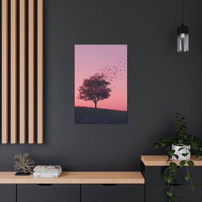 Tree in a Purple Sunset Digital Illustration Canvas Gallery Wraps