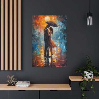 couple holding a umbrella in rain - Leonid Afremov Style Digital Print Canvas Gallery Wraps