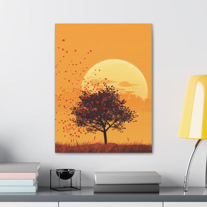 Tree in a Golden Sunset Digital Illustration Canvas Gallery Wraps