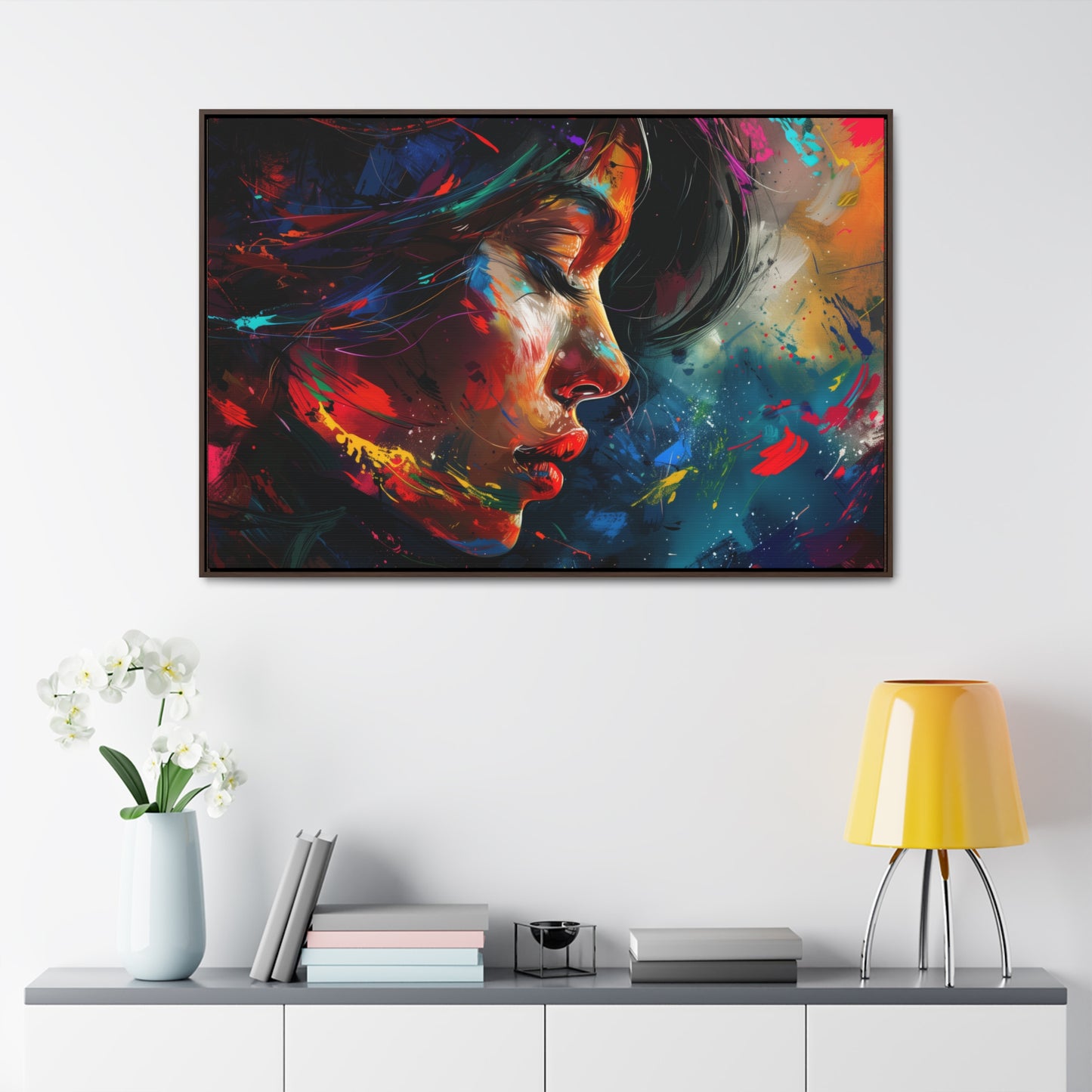 Beautiful Girl Face - Colorful Impressionist Style Digital Canvas Art Print Horizontal Frame