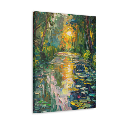 Pond in a Forest - Claude Monet Style Digital Print Canvas Gallery Wraps