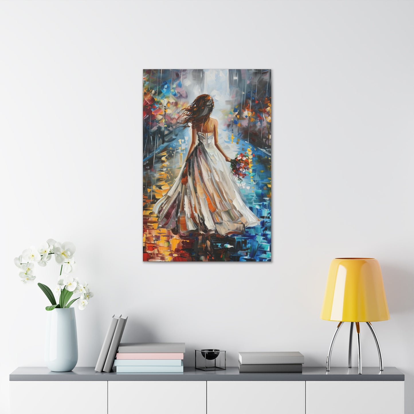 bride walking in street - Leonid Afremov Style Digital Print Canvas Gallery Wraps