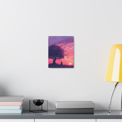 Tree in a Purple Sunset Digital Illustration Canvas Gallery Wraps