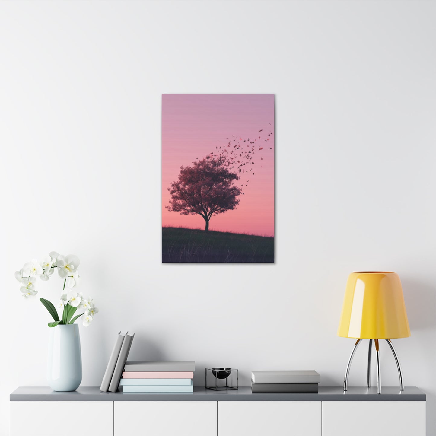 Tree in a Purple Sunset Digital Illustration Canvas Gallery Wraps