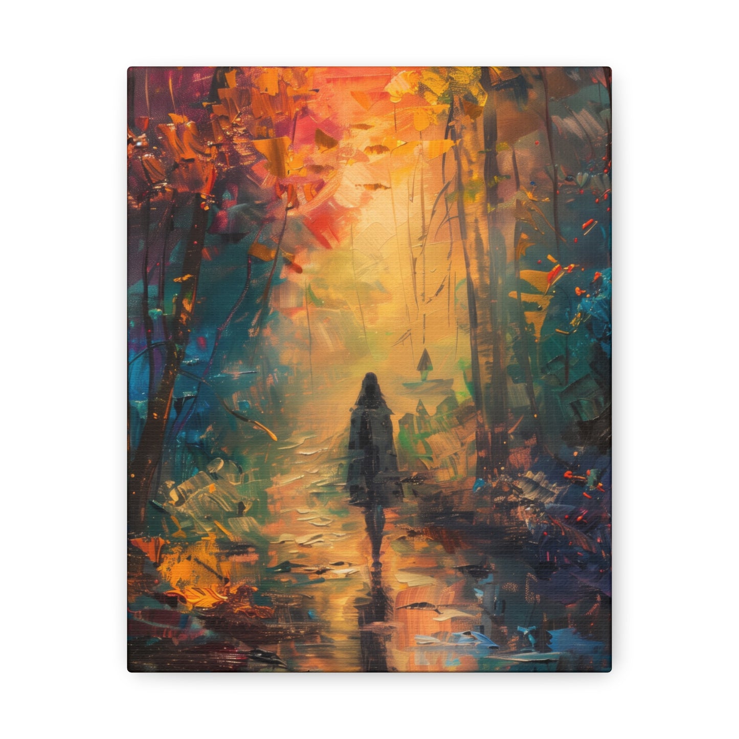 a girl walking through countryside forest Digital Oil Painting Print Canvas Gallery Wraps