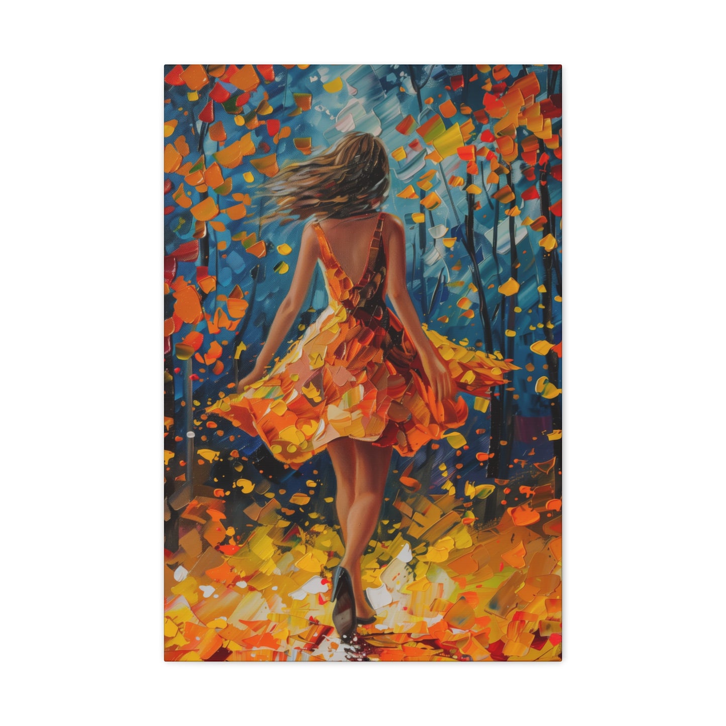 Girl with yellow dress in autumn forest - Leonid Afremov Style Digital Print Canvas Gallery Wraps