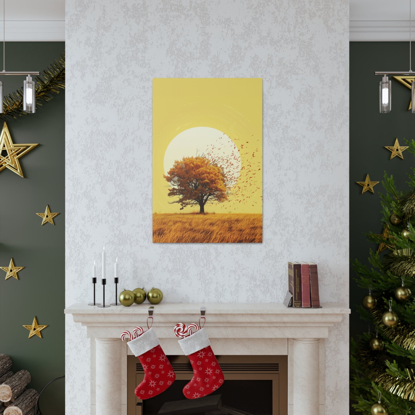 Tree in a Golden Sunset Digital Illustration Canvas Gallery Wraps