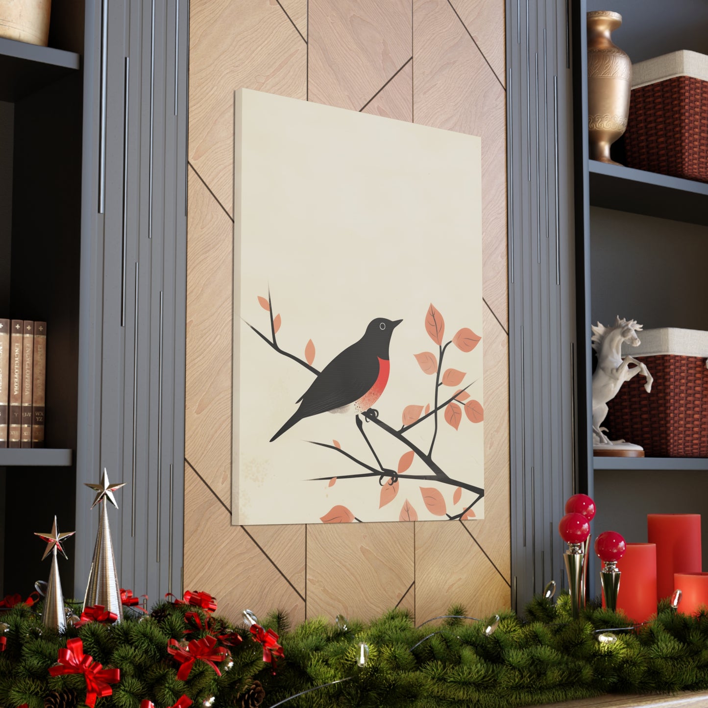 Bird siting on a tree branch Digital Illustration Canvas Gallery Wraps