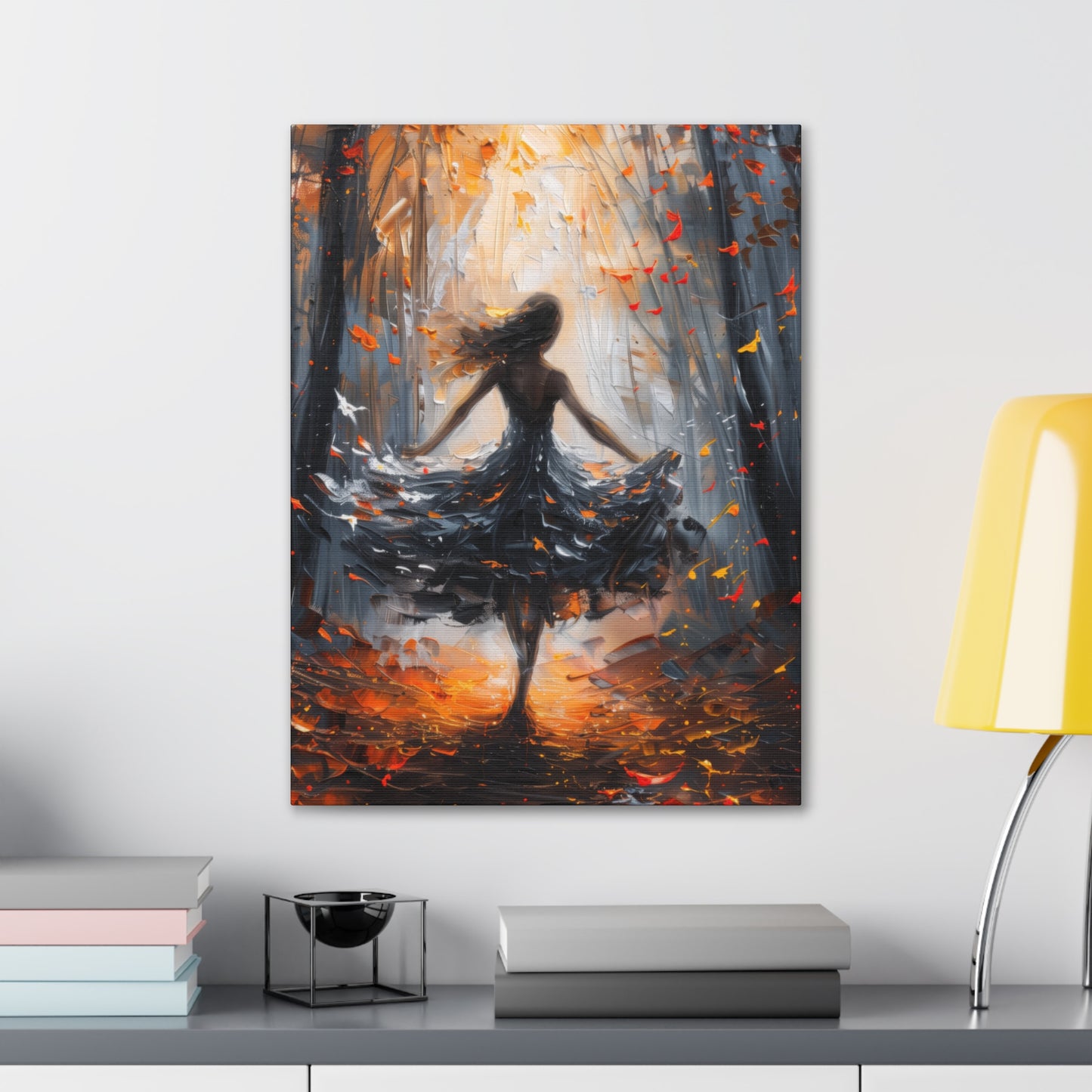 girl dancing in Autumn Forest Digital Oil Painting Print Canvas Gallery Wraps