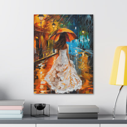 bride walking in street in rain - Leonid Afremov Style Digital Print Canvas Gallery Wraps