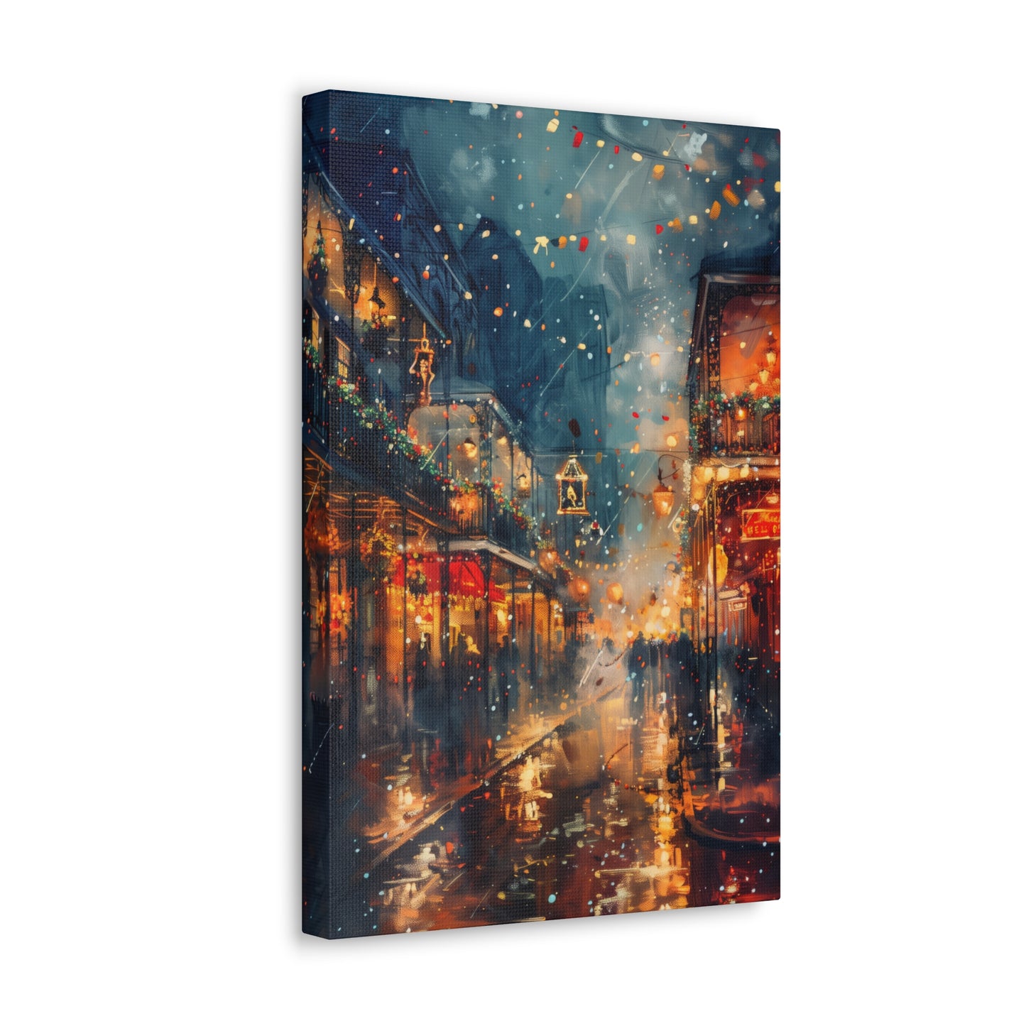 Christmas Street Corner in Downtown - Rembrandt Style Digital Oil Painting  Canvas Gallery Wraps