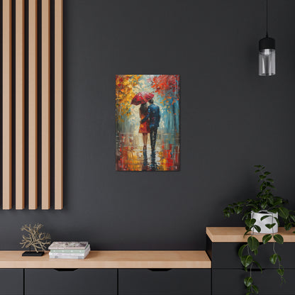 lovely couple holding a umbrella in rain - Leonid Afremov Style Digital Print Canvas Gallery Wraps