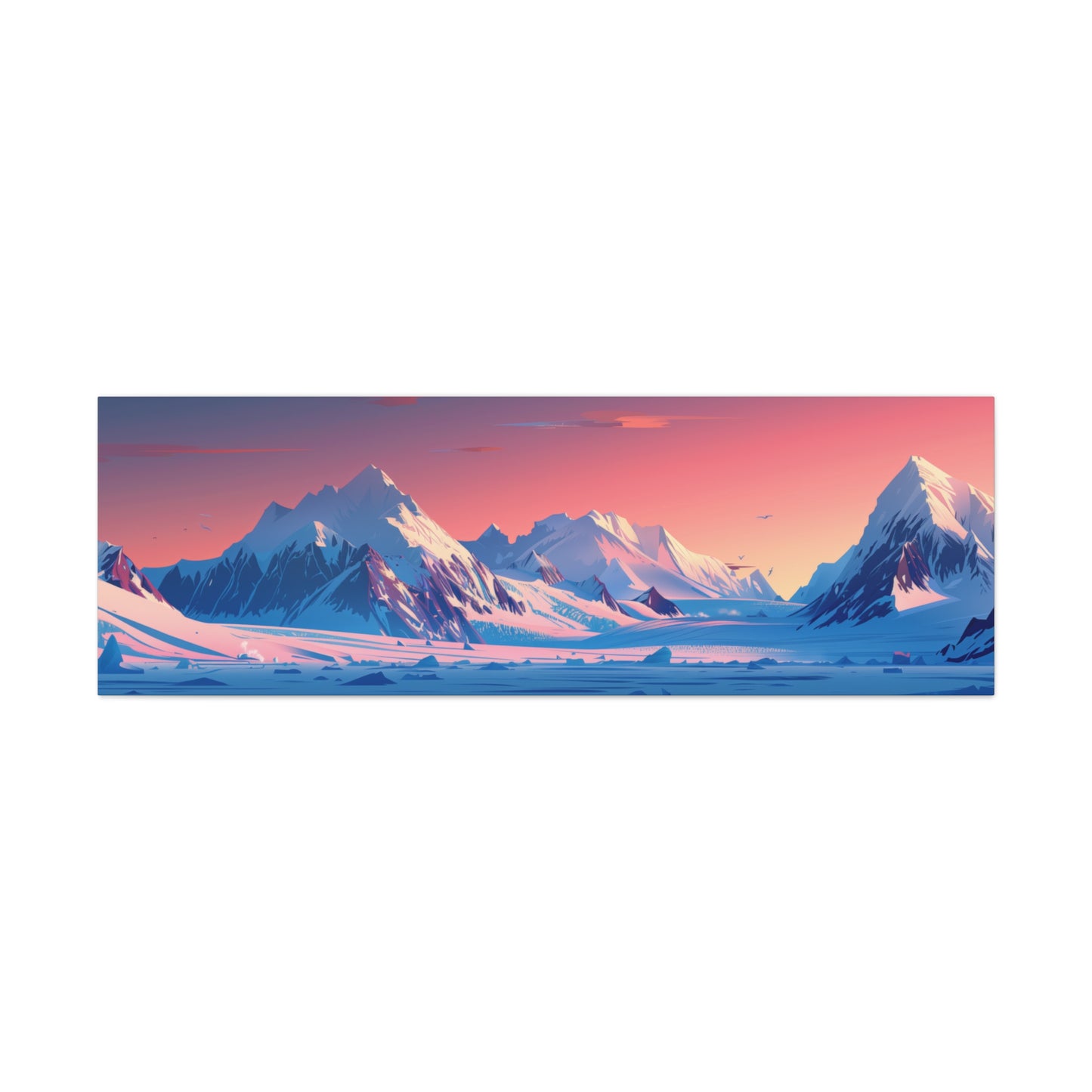 Snowy Mountain Evening in Alaska - Digital Landscape Illustration Panorama Canvas Gallery Wraps