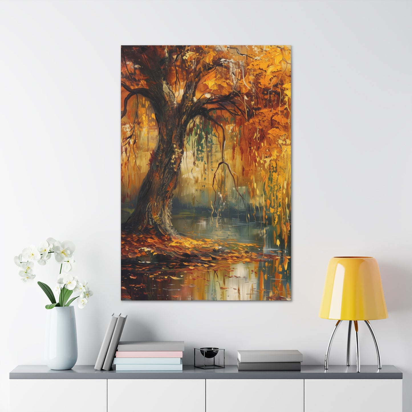 Golden Weeping Willow Tree - Oil Painting Inspired by Leonid Afremov Digital Canvas Gallery Wraps