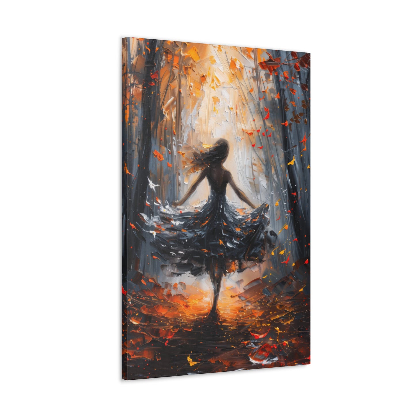 girl dancing in Autumn Forest Digital Oil Painting Print Canvas Gallery Wraps