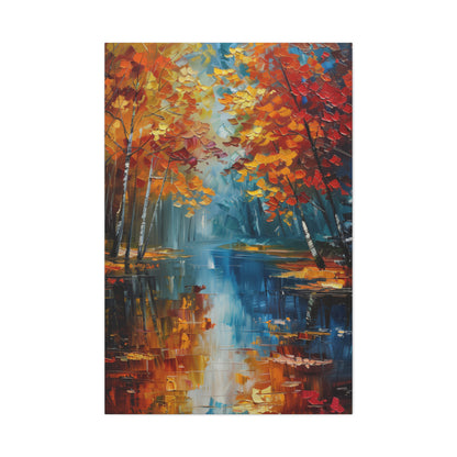 a river flows through autumn forest - Leonid Afremov Style Digital Print Canvas Gallery Wraps