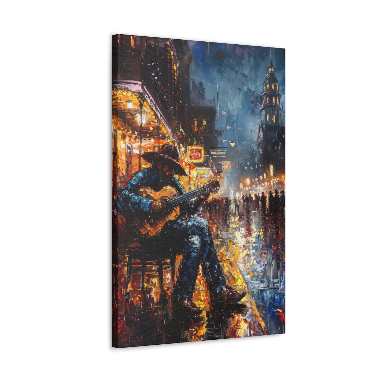 Man Playing Guitar on the Street - Rembrandt Style Digital Oil Painting  Canvas Gallery Wraps