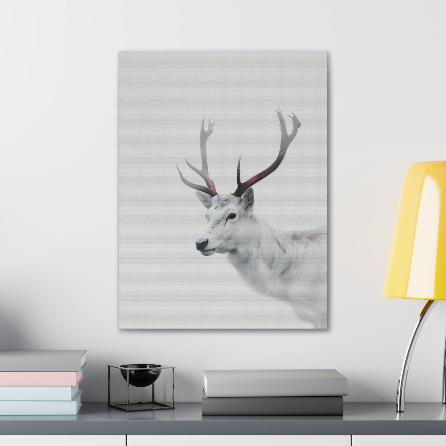 White Reindeer Digital Illustration Canvas Gallery Wraps